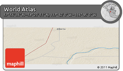 Shaded Relief Panoramic Map of the Area around 58° 8' 44" N, 117° 13' 29" W