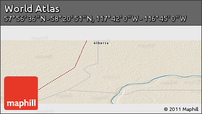 Shaded Relief Panoramic Map of the Area around 58° 8' 44" N, 117° 13' 29" W