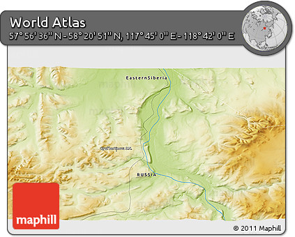 Physical 3D Map of the Area around 58° 8' 44" N, 118° 13' 29" E