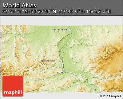 Physical 3D Map of the Area around 58° 8' 44" N, 118° 13' 29" E