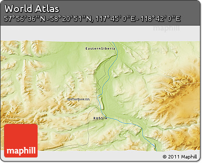 Physical 3D Map of the Area around 58° 8' 44" N, 118° 13' 29" E
