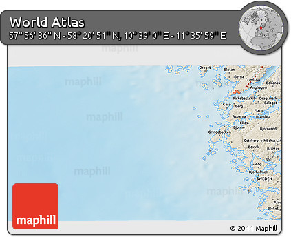 Shaded Relief 3D Map of the Area around 58° 8' 44" N, 11° 7' 30" E