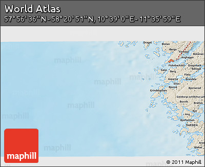 Shaded Relief 3D Map of the Area around 58° 8' 44" N, 11° 7' 30" E