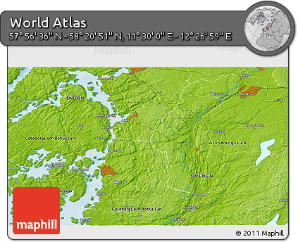 Physical 3D Map of the Area around 58° 8' 44" N, 11° 58' 29" E
