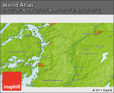 Physical 3D Map of the Area around 58° 8' 44" N, 11° 58' 29" E
