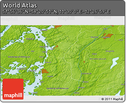 Physical 3D Map of the Area around 58° 8' 44" N, 11° 58' 29" E