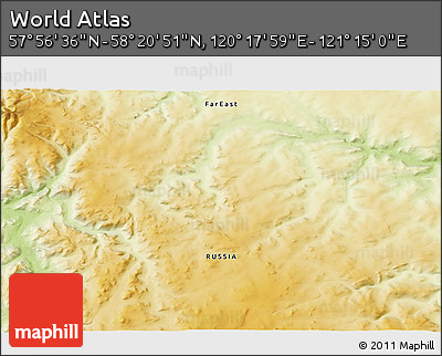 Physical 3D Map of the Area around 58° 8' 44" N, 120° 46' 30" E
