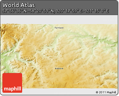 Physical 3D Map of the Area around 58° 8' 44" N, 120° 46' 30" E