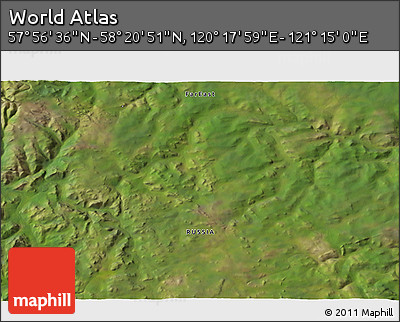 Satellite 3D Map of the Area around 58° 8' 44" N, 120° 46' 30" E
