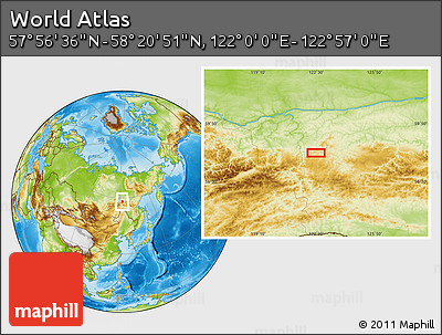 Physical Location Map of the Area around 58° 8' 44" N, 122° 28' 29" E