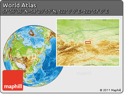Physical Location Map of the Area around 58° 8' 44" N, 122° 28' 29" E