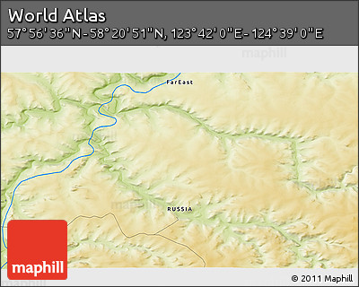 Physical 3D Map of the Area around 58° 8' 44" N, 124° 10' 30" E