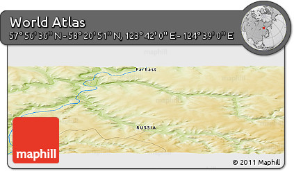 Physical Panoramic Map of the Area around 58° 8' 44" N, 124° 10' 30" E