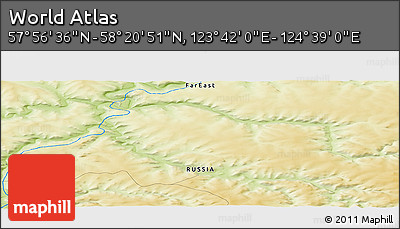 Physical Panoramic Map of the Area around 58° 8' 44" N, 124° 10' 30" E