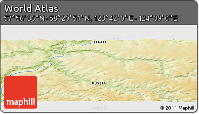 Physical Panoramic Map of the Area around 58° 8' 44" N, 124° 10' 30" E