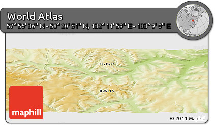 Physical Panoramic Map of the Area around 58° 8' 44" N, 132° 40' 30" E