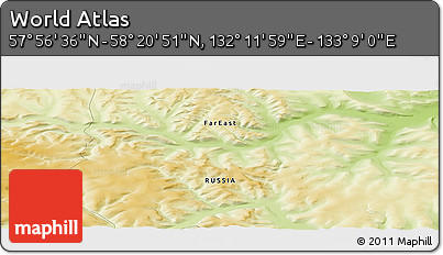Physical Panoramic Map of the Area around 58° 8' 44" N, 132° 40' 30" E