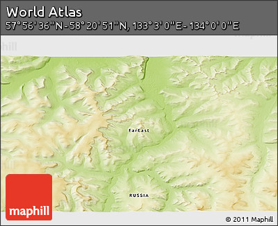 Physical 3D Map of the Area around 58° 8' 44" N, 133° 31' 30" E