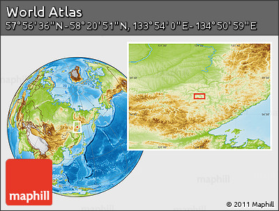 Physical Location Map of the Area around 58° 8' 44" N, 134° 22' 30" E