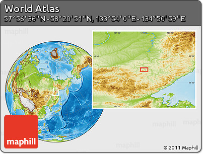 Physical Location Map of the Area around 58° 8' 44" N, 134° 22' 30" E