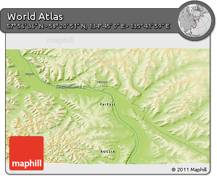 Physical 3D Map of the Area around 58° 8' 44" N, 135° 13' 29" E