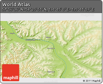 Physical 3D Map of the Area around 58° 8' 44" N, 135° 13' 29" E