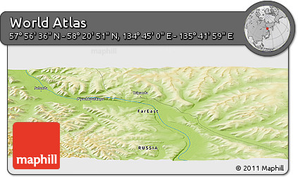 Physical Panoramic Map of the Area around 58° 8' 44" N, 135° 13' 29" E