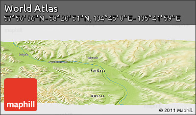 Physical Panoramic Map of the Area around 58° 8' 44" N, 135° 13' 29" E