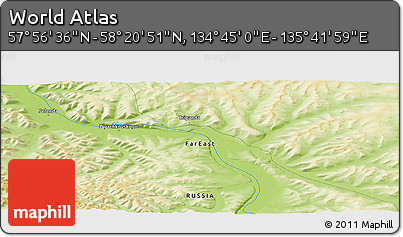 Physical Panoramic Map of the Area around 58° 8' 44" N, 135° 13' 29" E