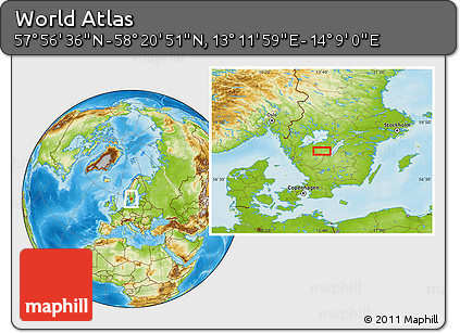 Physical Location Map of the Area around 58° 8' 44" N, 13° 40' 30" E