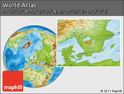 Physical Location Map of the Area around 58° 8' 44" N, 13° 40' 30" E