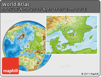 Physical Location Map of the Area around 58° 8' 44" N, 13° 40' 30" E