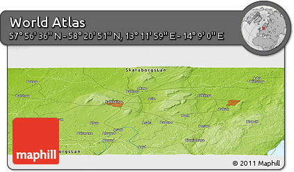 Physical Panoramic Map of the Area around 58° 8' 44" N, 13° 40' 30" E