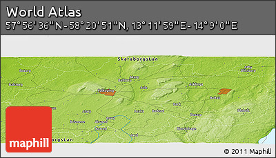 Physical Panoramic Map of the Area around 58° 8' 44" N, 13° 40' 30" E