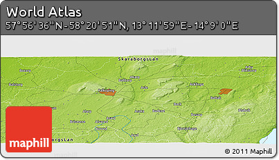 Physical Panoramic Map of the Area around 58° 8' 44" N, 13° 40' 30" E