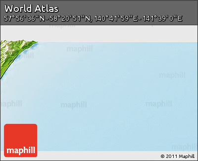 Physical 3D Map of the Area around 58° 8' 44" N, 141° 10' 30" E