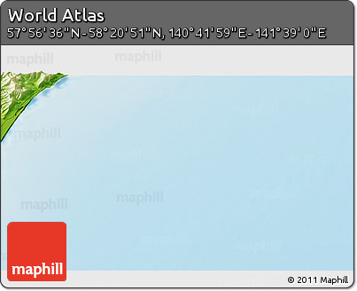 Physical 3D Map of the Area around 58° 8' 44" N, 141° 10' 30" E