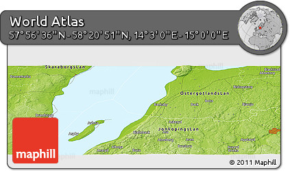 Physical Panoramic Map of the Area around 58° 8' 44" N, 14° 31' 30" E