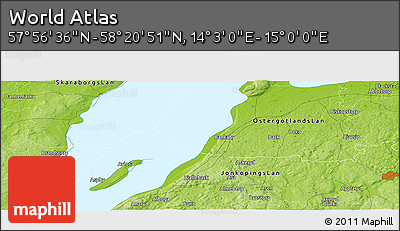 Physical Panoramic Map of the Area around 58° 8' 44" N, 14° 31' 30" E