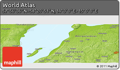 Physical Panoramic Map of the Area around 58° 8' 44" N, 14° 31' 30" E