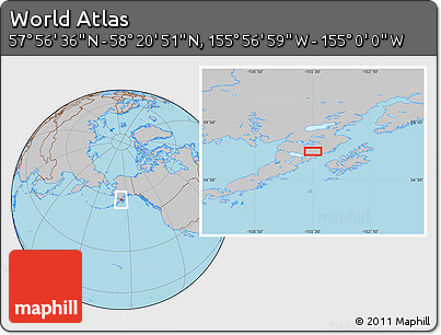 Gray Location Map of the Area around 58° 8' 44" N, 155° 28' 29" W