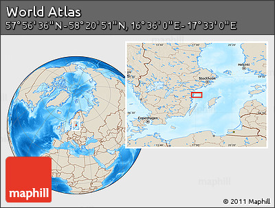 Shaded Relief Location Map of the Area around 58° 8' 44" N, 17° 4' 30" E