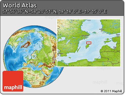 Physical Location Map of the Area around 58° 8' 44" N, 18° 46' 29" E