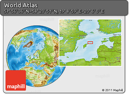 Physical Location Map of the Area around 58° 8' 44" N, 19° 37' 30" E