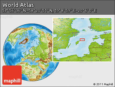 Physical Location Map of the Area around 58° 8' 44" N, 19° 37' 30" E