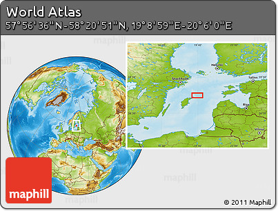 Physical Location Map of the Area around 58° 8' 44" N, 19° 37' 30" E