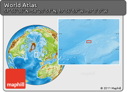 Physical Location Map of the Area around 58° 8' 44" N, 19° 28' 30" W