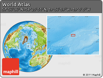 Physical Location Map of the Area around 58° 8' 44" N, 19° 28' 30" W