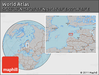 Gray Location Map of the Area around 58° 8' 44" N, 22° 10' 29" E, hill shading