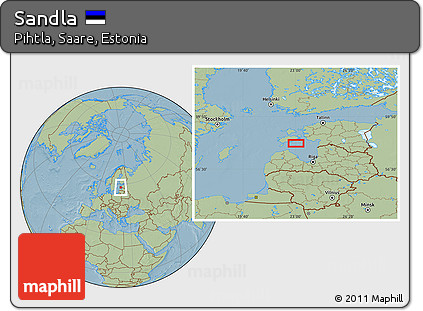 Savanna Style Location Map of Sandla, hill shading